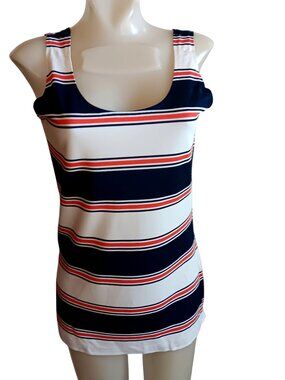 True Vintage Tank Top 1OF1 Medium Striped Red/White/Blue Scoop Neck 1980s